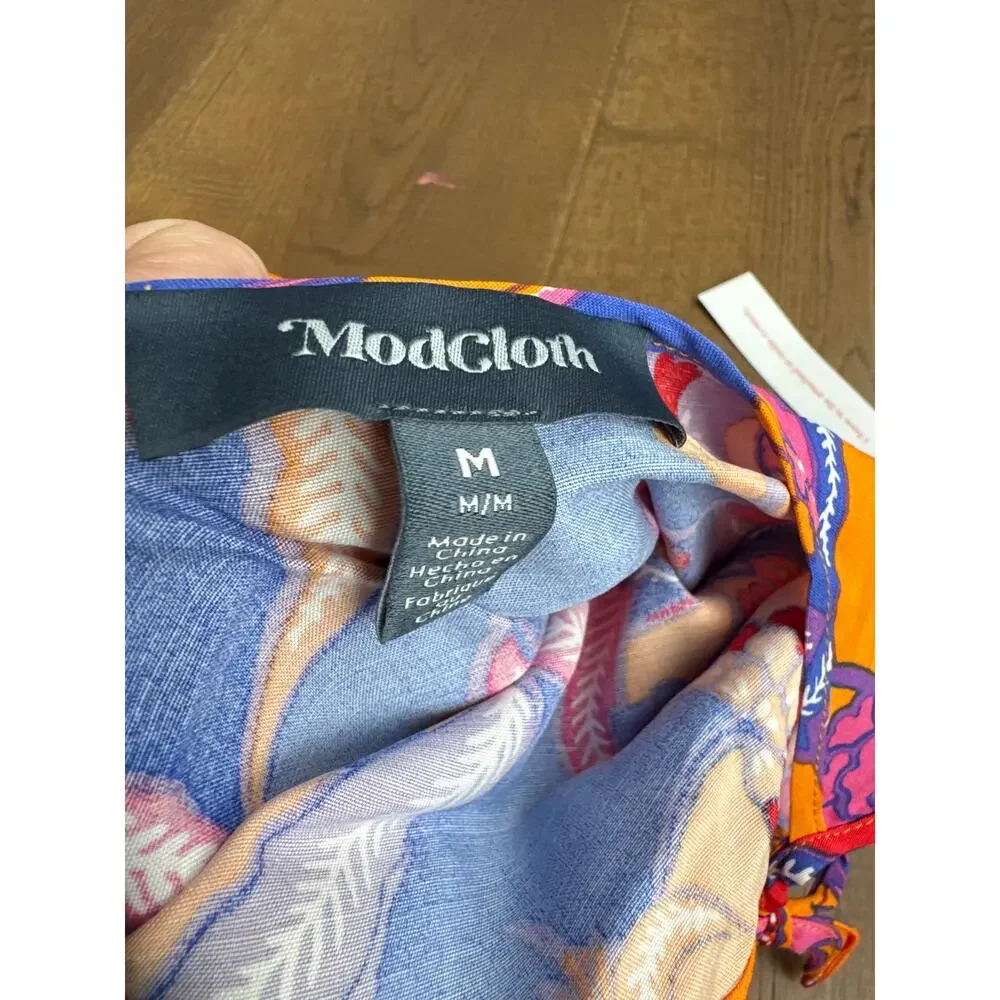 ModCloth Bohemia Bound Peplum Tank Top Orange Bali Floral Women's M NWT